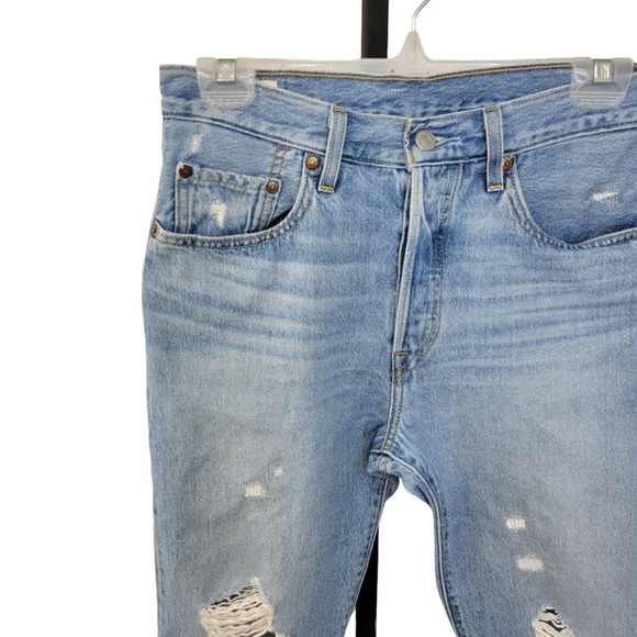 Levi's Women 501  Distressed Jeans Size 27 High Rise Button Fly Red Tab - Picture 5 of 11